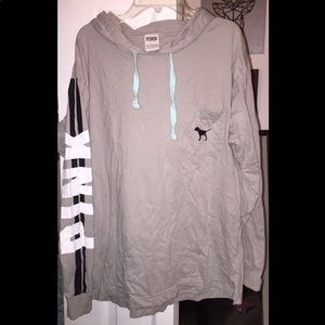 VS PINK grey long sleeved hooded t shirt